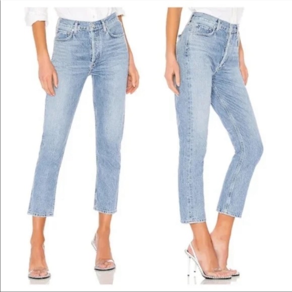 Agolde Riley High Rise Light Wash Crop Jeans Blur - Picture 4 of 11